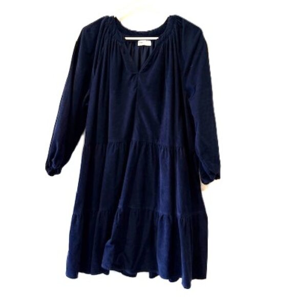 Sonoma Navy Blue Corduroy Tiered Ruffle Dress with Long Sleeves - Picture 1 of 5
